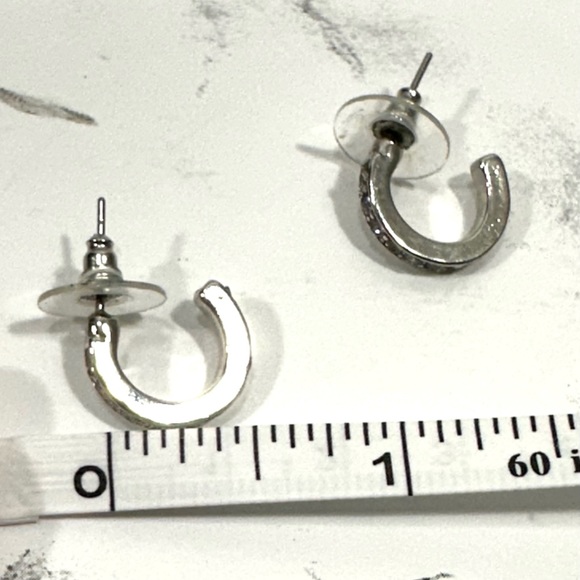 New Silver CZ Crystal Channel Set Semi Hoop Earrings - Picture 5 of 6